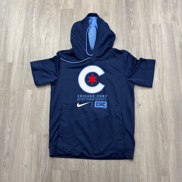 Nike Chicago Cubs City Connect Short Sleeve Hoodie Men's Small Blue MLB Baseball - Picture 1 of 8